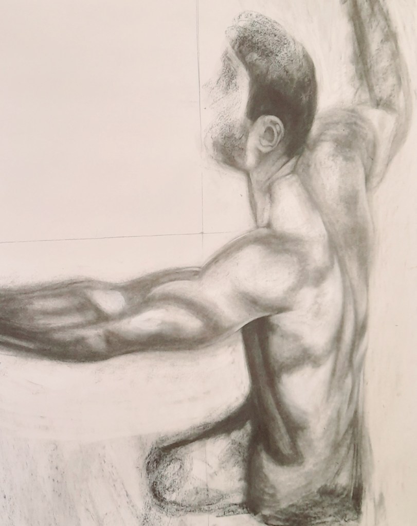 drawing of clinging man